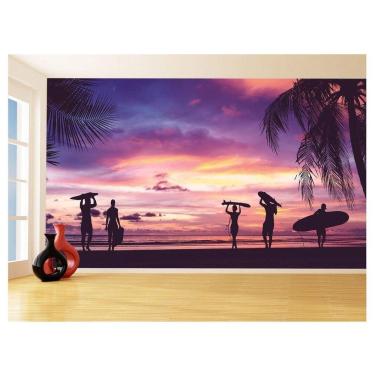 Imagem de Papel De Parede Paisagem Por Do Sol Surf Praia 3,5M Pds40