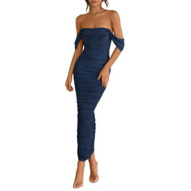 Imagem de Vestido feminino PRETTYGARDEN 2025, verão, sem ombros, azul marinho, X