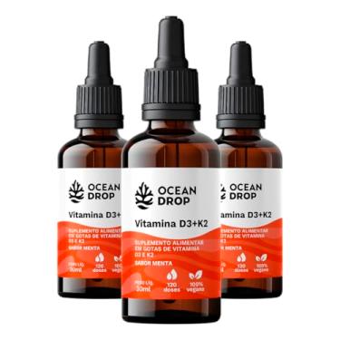 Imagem de Kit 3 Vitamina D3 + K2 em Gotas Ocean Drop 30ml Sabor Menta