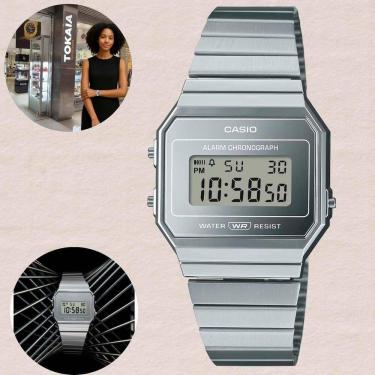 Imagem de Relógio Casio A700WEV-7A Unissex Digital Cromado Pulseira Aço Inox Estilo Vintage Luz LED Cronômetro