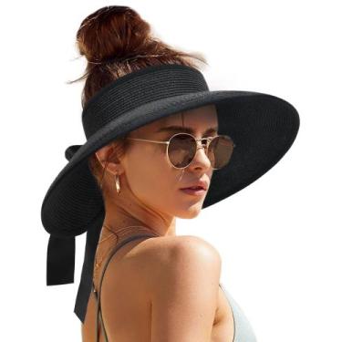 Imagem de Chapéu de viseira solar Camptrace para mulheres de aba larga, palha pr