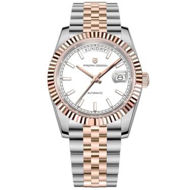 Imagem de Relógio masculino Pagani Design DD36, um relógio masculino de luxo com mostrador dourado, mostrador duplo de data, vidro de cristal de safira, caixa de aço inoxidável, resistência à água de 10 bar e