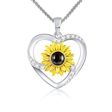 Imagem de SNZM Presente de Dia das Mães para ela, Colares para Mulheres - Pingente de Girassol de Prata Esterlina S925 Colar de Coração de Amor Presentes com Zircônia Cúbica 5A Joias Delicadas Presente de