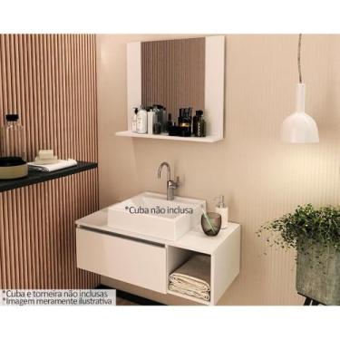 Imagem de Conjunto de Banheiro: Balcão Suspenso com Cuba 80cm e Armário com Espelho Branco - Tecno Mobili