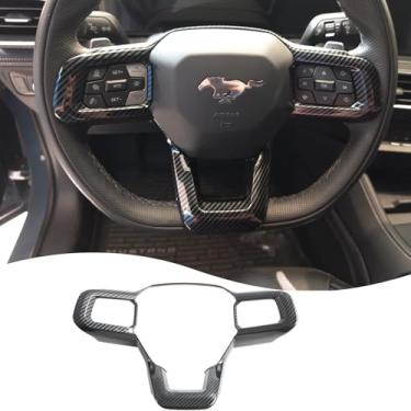 Imagem de Moldura de botão de volante, para Ford Mustang 2024 2025 2026 - Capa de moldura de volante esportiva de fibra de carbono ABS acessórios de envoltório de botão de volante