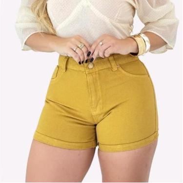 Imagem de Short Jeans Feminino Charmoso Clássico Cintura Alta Tendência Verão So