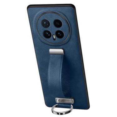 Imagem de FWYANZH Capa de couro para Honor Magic 8 Pro/8, suporte de pulseira, capa de telefone com proteção total para lente fina, alça de pulso retrátil, azul, 8