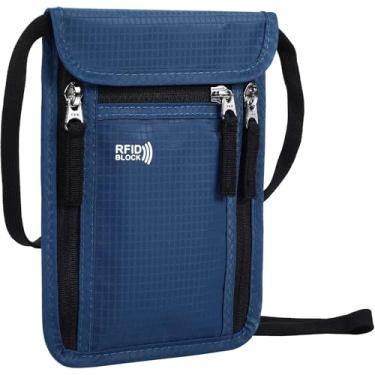 Imagem de Porta-passaporte para viagem, carteira de pescoço com bloqueio RFID, armazenamento de documentos de viagem, Azul marinho, 0.3 x 5.91 x 7.48 inches, Vento moderno