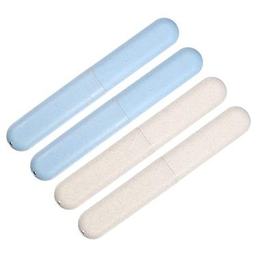 Imagem de 4 peças, estojo para escova de dentes de viagem, estojo de escova de dentes PP para viagens comerciais, azul, bege, 21 x 3 x 0,83 cm