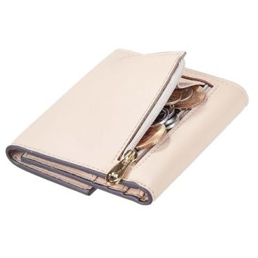 Imagem de Carteira pequena compacta com bloqueio de RFID, porta-moedas, porta-moedas com três dobras, porta-cartões de crédito, bolso para mulheres, Napa Sand, Bonito