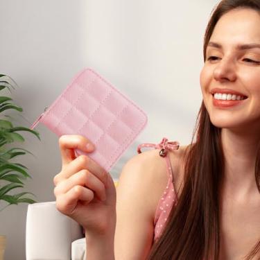 Imagem de Carteira pequena feminina, porta-moedas de poliuretano, porta-cartões de crédito para mulheres, vários compartimentos para cartões, carteira de cor sólida com padrão xadrez para dinheiro, chaves