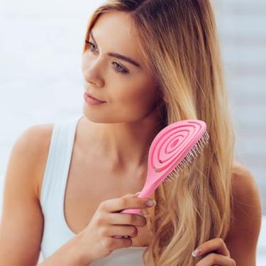 Imagem de Escova de cabelo desembaraçante, escova de cabelo espiral exclusiva, escova universal úmida e seca, escova desembaraçadora ventilada (rosa)