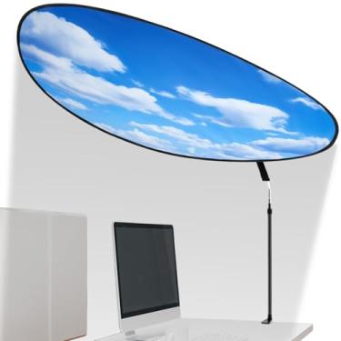 Imagem de Juexica Cubículo de escritório grande ajustável e persiana de mesa, cúpula portátil de 138 cm com grampo dobrável e rotativo bloqueia luz ou perturbação para acessórios de trabalho (céu azul)