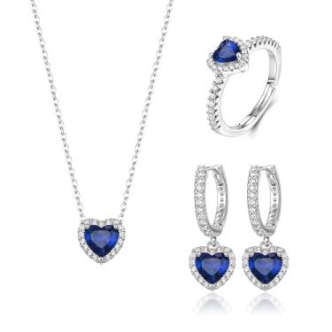 Imagem de EleQueen Colar com pingente de coração de amor, conjunto de anéis para mulheres, joias de zircônia cúbica de coração delicado presente para aniversário/dia dos namorados/dia das mães/Natal, Zircônia