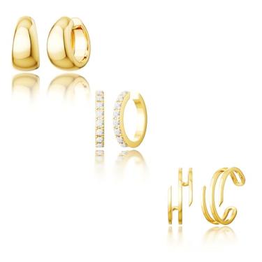 Imagem de Conjunto de brincos banhados a ouro – Brincos de orelha sem piercing para mulheres, brincos de pressão para mulheres, joias de ouro modernas