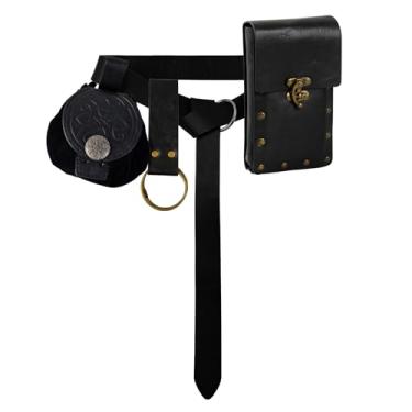 Imagem de Cinto Medieval Viking Bolsa Ren Faire Couro Renascentista Acessórios Fantasia Cosplay, Preto, Renascentista