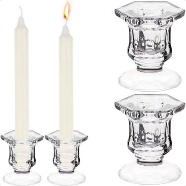 Imagem de 2X Kit 2 Castiçal De Vidro Porta Vela Enfeite Decoração Vene