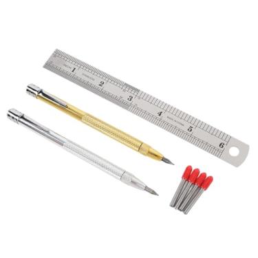 Imagem de Fafeicy Marcador de Ponta de Carboneto de Tungstênio, Caneta de Gravação Magnética de 2 Unidades Com 4 Pontas de Reposição e Régua, Alça de Alumínio Durável para Gravação Em Madeira, Vidro e Metal