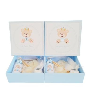 Imagem de 2 Caixa Convite Padrinhos de Batismo, Urso Príncipe e Urso Princesa, MDF 15x15x5 cm