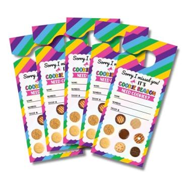 Imagem de Cabide de porta Scout Cookies | Pacote com 50 8,9 x 21,6 cm Sorry We Missed You Cookie Sales Contact Me to Order with Name and Troop Number Green Striped (Variação Estilo 2)
