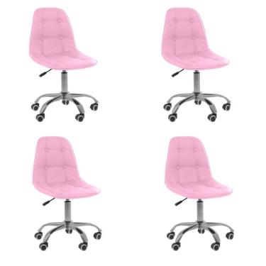 Imagem de Kit 4 Cadeiras Office Eiffel Botonê Ajustável Base Giratória Rosa