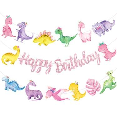 Imagem de Banners de festa de aniversário iPartyFun Dinosaur Girls, 3 unidades