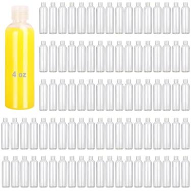 Imagem de KUKLIPJIM Pacote com 90 frascos de plástico de 118 ml com tampas superiores brancas, garrafas de plástico transparente para loção e xampu, sem BPA para líquidos e cuidados pessoais