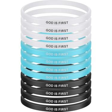 Imagem de Jerify 12 pulseiras de borracha cristã God Is First, versículos bíblicos, pulseiras motivacionais para mulheres, homens, presentes de fé, 7.95 x 0.2 inches, Borracha, Sem Pedra Preciosa
