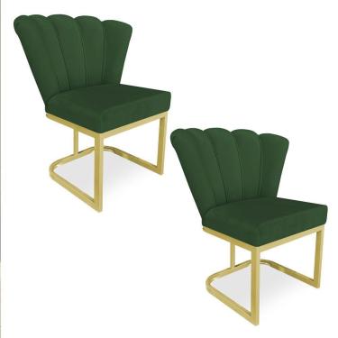 Imagem de Kit 02 Poltronas Flor Veludo Base Metálica Industrial Dourado - Pallazio Cor Verde