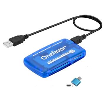 Imagem de Onefavor Leitor de cartões SmartMedia, leitor de cartões de memória universal multicartão USB multifuncional para Windows, Mac, Linux (leitor de cartão + adaptador tipo-c)