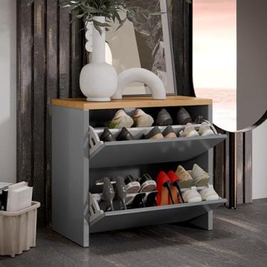 Imagem de Sapateira de Porta Para Calçados até Numero 40 Sapateira para Closet com Duas Portas Mesa de Cabeceira (Cinza com Freijo)