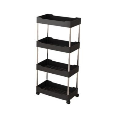 Imagem de Organizador Móvel 4 Níveis com Rodinhas e Rodízios ideal para espaços domésticos espaço amplo, para guardar múltiplos objetos diários(G,PRETO)