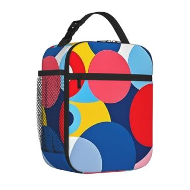 Imagem de Uxeqtop Lancheira infantil isolada, reutilizável, leve, resistente à água, com suporte para garrafa de água, adequada para meninas e meninos (círculo geométrico)