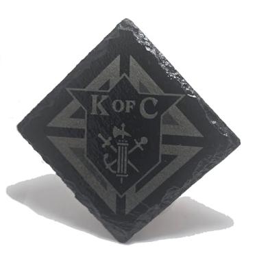 Imagem de Knights of Columbus Porta-copos de ardósia, pedra preta com logotipo gravado