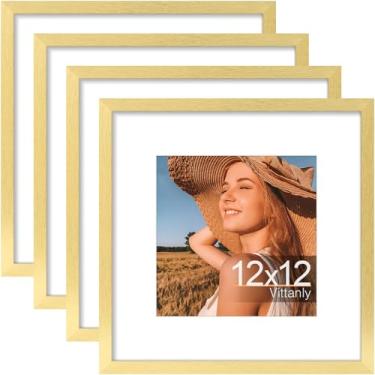 Imagem de Vittanly Conjunto de 4 porta-retratos de 30 x 30 cm, exiba imagens 20 x 20 com tapete ou 30 x 30 sem tapete, moldura de galeria para exibição de parede, madeira projetada com acrílico resistente a