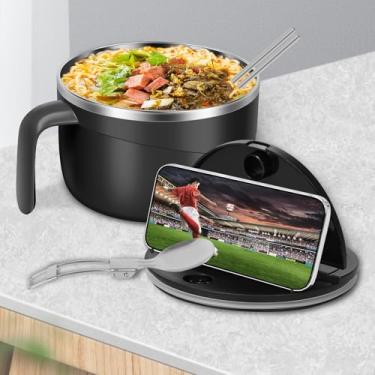 Imagem de Panela de ramen de microondas de aço inoxidável tigela de sopa de micro-ondas filtrável tigelas de macarrão ramen grande capacidade tigela de macarrão economia de tempo kits de fogão de ramen adequado