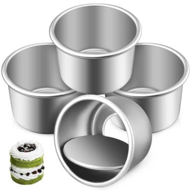 Imagem de CLISPEED 4 formas redondas pequenas com fundo removível, moldes de alumínio de 6 cm para mini cheesecakes, sobremesa, bolos de chiffon e pudins