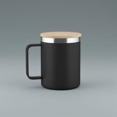 Imagem de Caneca Térmica Preta com Tampa de Bambu e Parede Dupla – 400ml