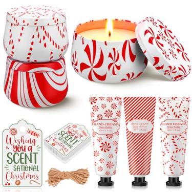 Imagem de Dansib Conjunto de 3 / 6 peças de presente perfumado de bengala doce de Natal a granel para mulheres 100 ml velas perfumadas de hortelã-pimenta, creme para as mãos, conjunto de loção de natal para