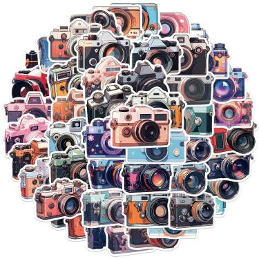 Imagem de Pacote de adesivos com tema de câmera retrô, vinil impermeável, 50 unidades