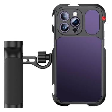 Imagem de Caixa de vídeo de gaiola de telefone para iPhone 15 Pro MAX, kit de gaiola de telefone portátil único, estabilizador de telefone para gravação de vídeo
