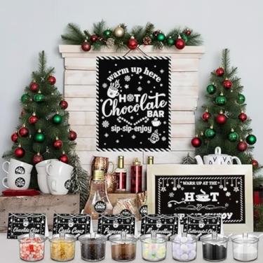 Imagem de Meanplan Kit de decoração de barra de cacau quente de 52 peças com 8 potes de acrílico com colheres, 24 adesivos redondos, 1 pôster com suporte, 18 cartões de barraca, suprimentos de estação de