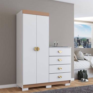 Imagem de Cômoda Roupeiro Ingleses 2 Portas 4 Gavetas Branco/Camarim - Panorama Móveis