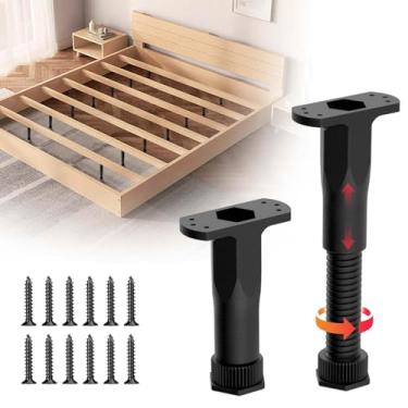 Imagem de JAXYOOM Pernas de suporte de cama de 9,5 a 16,3 cm, pacote com 2 peças de substituição para cama central, moldura ajustável de altura de móveis para nivelar suportes de cama, ripas de madeira