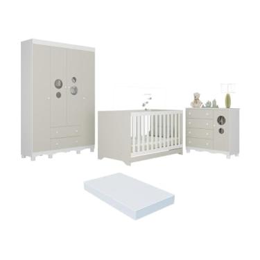 Imagem de Quarto de Bebê Completo Berço Americano 3 em 1 Colchão Suspiro Multimóveis Mp4632 Branco/off White