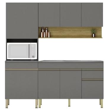 Imagem de Armário de Cozinha 4 Peças Balcão 150cm com Pia Lina19 Z06 Gris/Freijó - Mpozenato