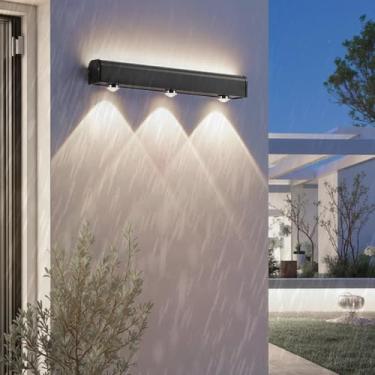 Imagem de Luzes de parede LED para exterior IP65 à prova d'água alumínio metal lâmpada de parede moderna longa para baixo preto iluminação de parede interior/exterior para entrada jardins escada pátio (luz