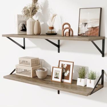 Imagem de Acovy Prateleiras flutuantes profundas para parede, prateleiras de parede de madeira de 91 cm L x 25 D com suportes de metal, prateleira flutuante de armazenamento suspensa para sala de estar, quarto