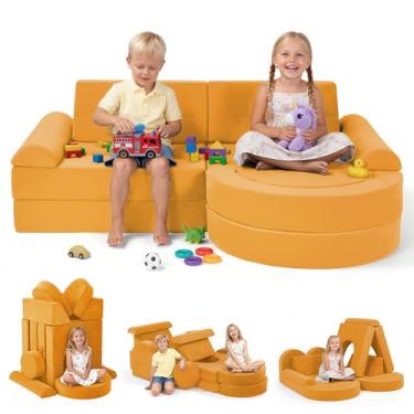 Imagem de Fvkind Sofá infantil modular de 16 peças, sofá infantil criativo para sala de jogos e quarto, forte modular de construção de sofá infantil, sofá secional de espuma conversível para meninos e meninas