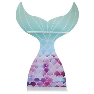 Imagem de Prateleira de sereia de madeira para quarto pequeno, prateleira de cor gradiente para pendurar na parede, design de escama de peixe, decoração de berçário, para decoração e armazenamento, ótimo cômodo